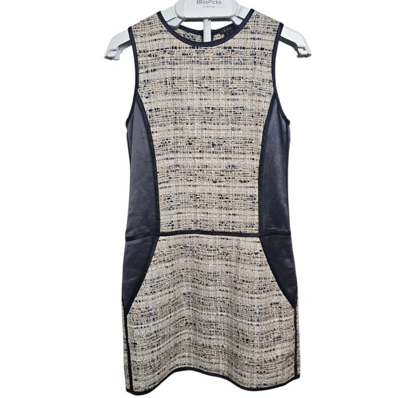 Theory Dresses & Skirts - Theory Waldia Alluring Women's Tweed Dress Size 0 Sleeveless Satin Trim Sheath